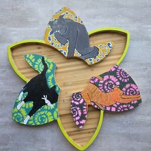 Cat Charcuterie "Catcuterie" Board Hand Painted Lotus Flower Shape